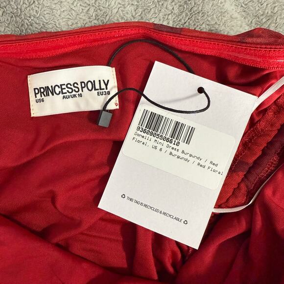 Princess Polly Donelli Mini Dress Burgundy, Red Floral, 6 - Picture 3 of 5